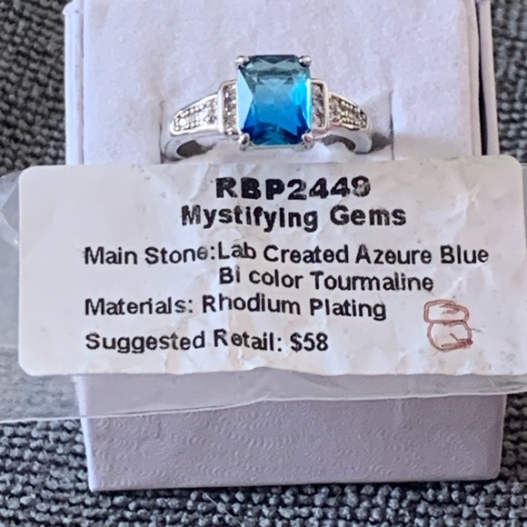 Bomb Party Lab Created Azure Blue Bi-Color Tourmaline on rhodium plating - Picture 2 of 3